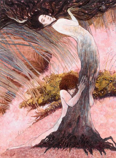 Svetlin Vassilev, Apollo and Daphne, Greek Mythology, acrylics, 24 x 33 cm, 2006