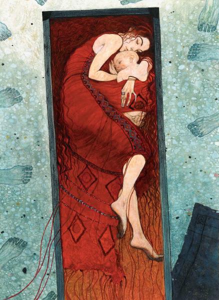 Svetlin Vassilev, Danae and Perseus, Greek Mythology, acrylics, 24 x 33 cm, 2006